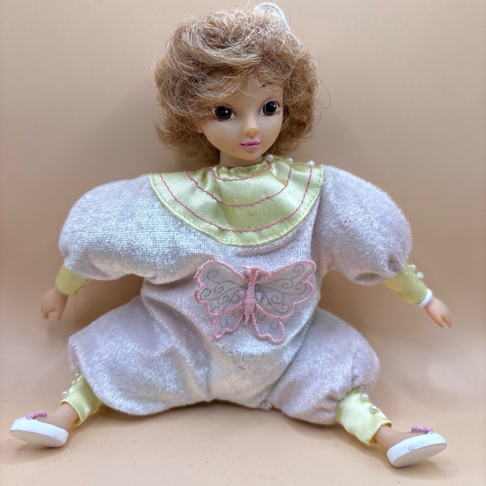 Adorable Doll with Pink and White Outfit w butterfly 🦋 vintage toy decoration
